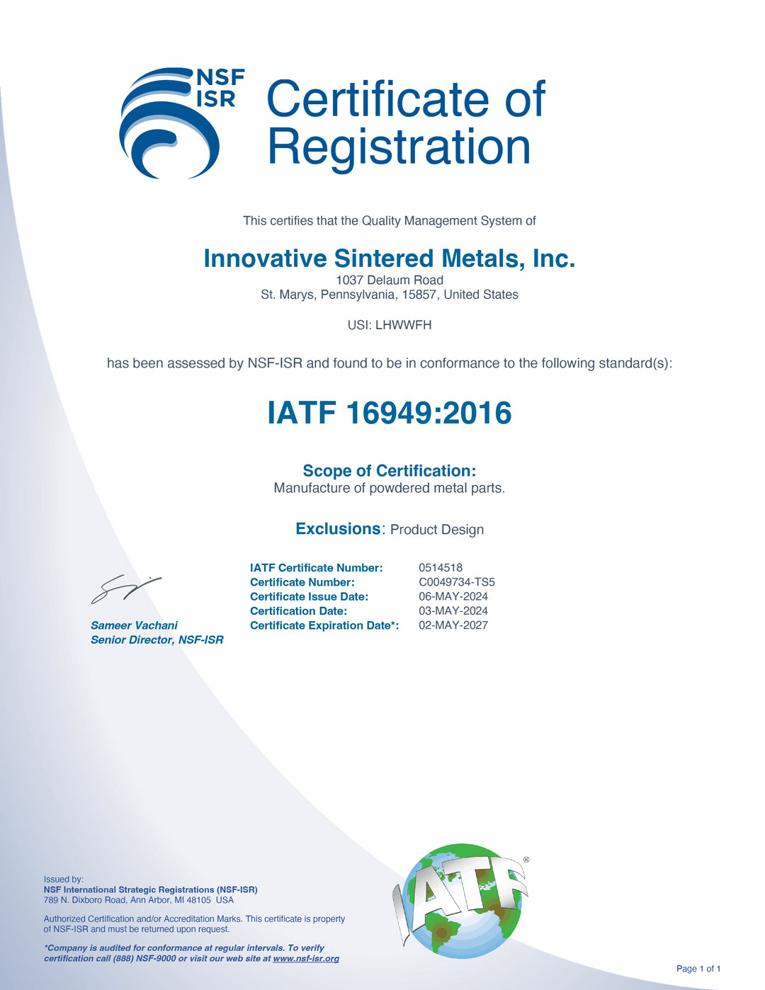 ISM-IATF-16949-2016-Certificate IATF 16949:2016 Certificate